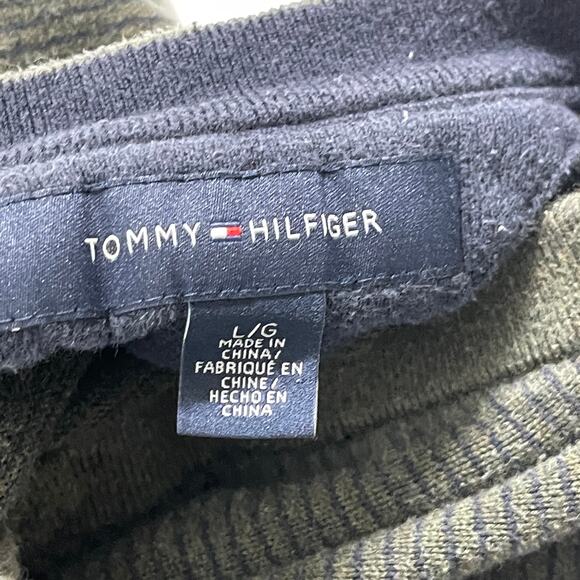 Tommy Hilfiger Sweater Mens Size L Green Blue Striped 100% Cotton V-Neck Preppy - Picture 6 of 7